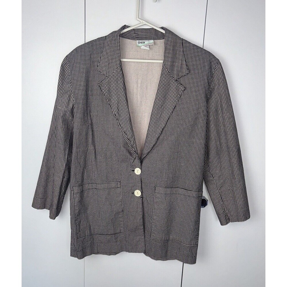 Deb Women’s Vtg Blazer Black Pink Houndstooth Shoulder Pads Pockets Jrs Sz L?
